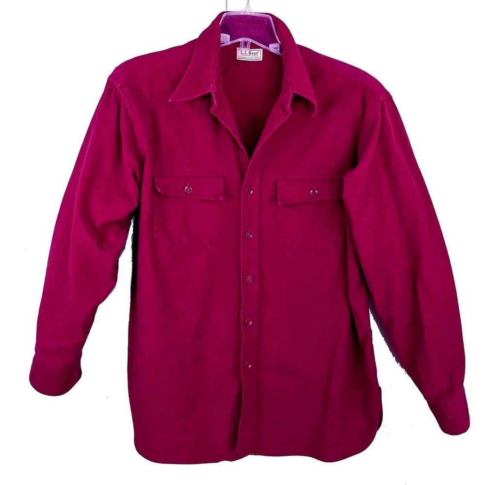 VTG LL Bean Men's 18/2XL Red Cotton Chamois Cloth Button Front Shirt